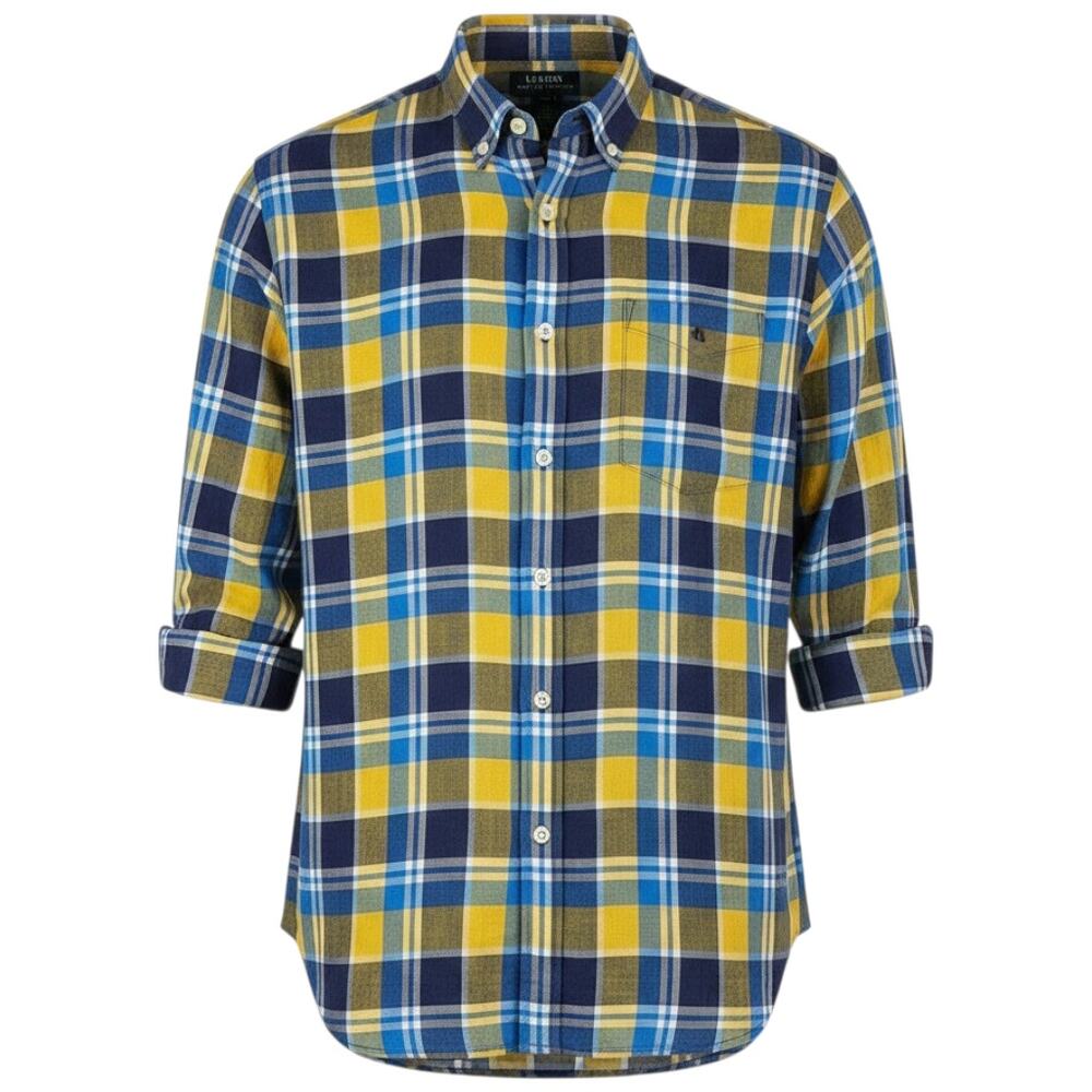 LAUREN RALPH LAUREN %100 Linen Plaid Button Down Shirt Men's XL Summer Comfort